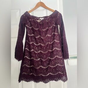 Guess Burgundy Lace Dress with gold underlay size S